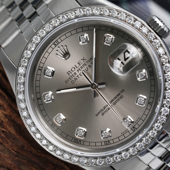 Rolex 36mm Stainless Steel Diamond Bezel Grey Dial main image 8